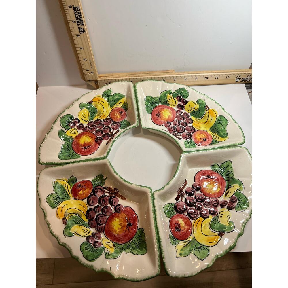 Vintage Hand Painted Fruit Ceramic Divided Dishes Set of 4 Italy Pottery Decor
